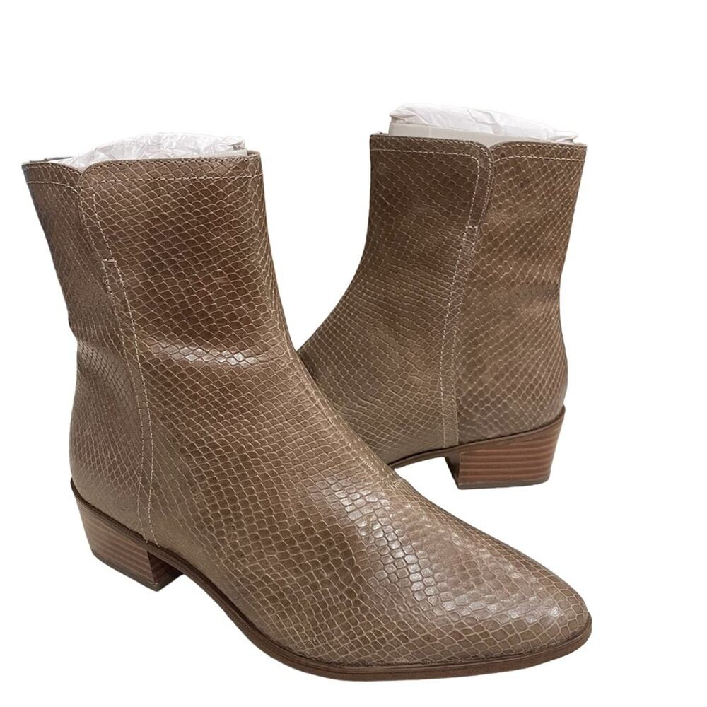 Rockport Geovana Leather Shoes Women's Size 6.5 Mid Bootie Khaki Snake Boots NWT